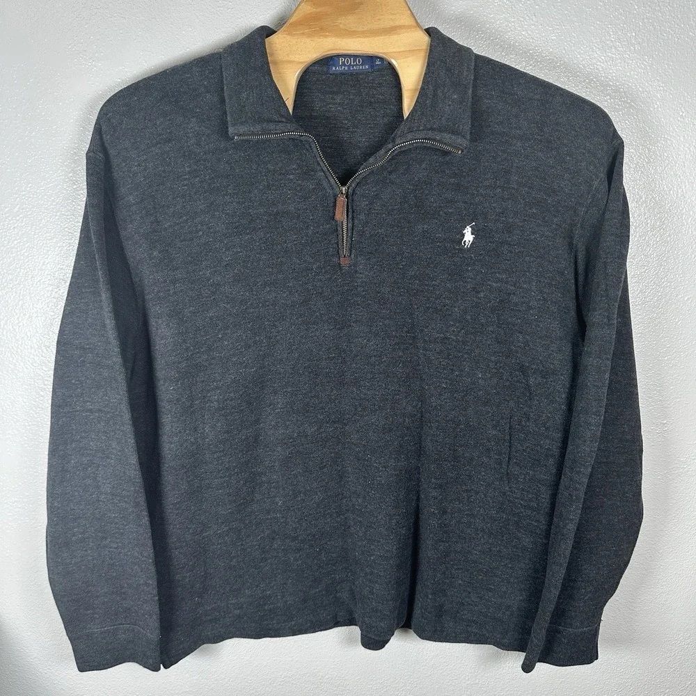 Polo Ralph Lauren Quarter Zip Sweater Men's Large Tall LT Charcoal Gray Cotton